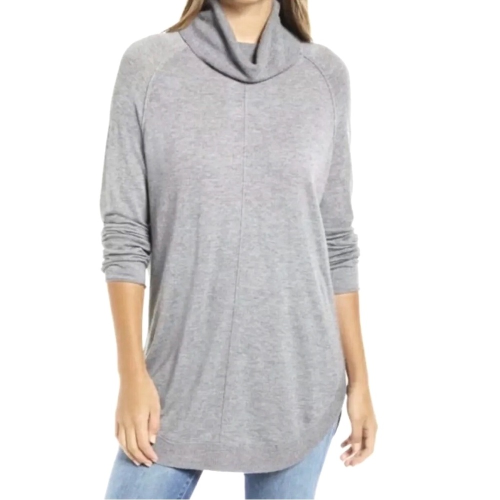 Nordstrom Caslon Soft Heathered Gray Cowl Neck Tunic Sweater Size Extra Large